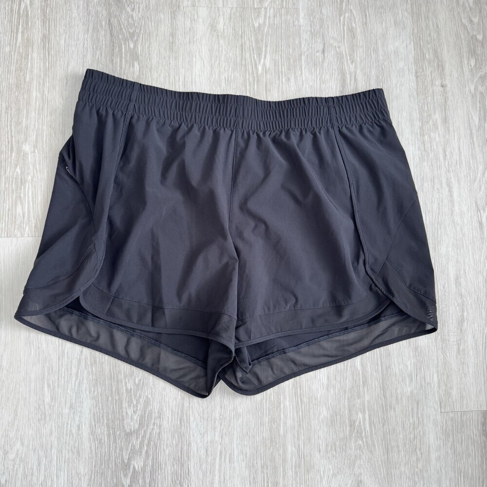 ATHLETA Shorts Mesh Racer Run 4" Short Size 1x Women Black Reflective Logo EUC